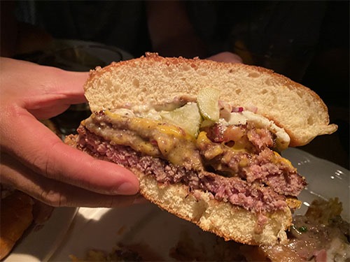 Cross section of a double cheeseburger