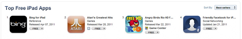 Bing for iPad in the #1 slot for Top Free iPad Apps