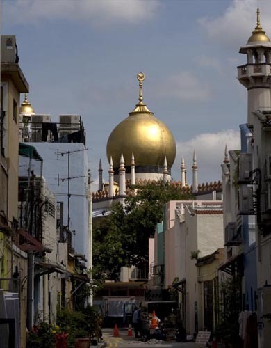 Sultan Mosque as seen through a neighborhood