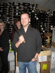 Eric with the saber, ready to open the sparkling wine.