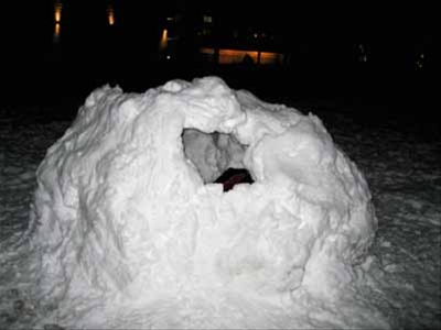 Our igloo, complete with window.