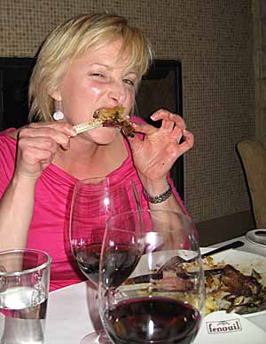 Kellie tears into her lamb at Fenouil